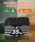 Close-up of Beefy Pack Of 2 Waterproof 35Kg High Torque Coreless Metal Gear Digital Servo showing IP67 seal and dust prevention.