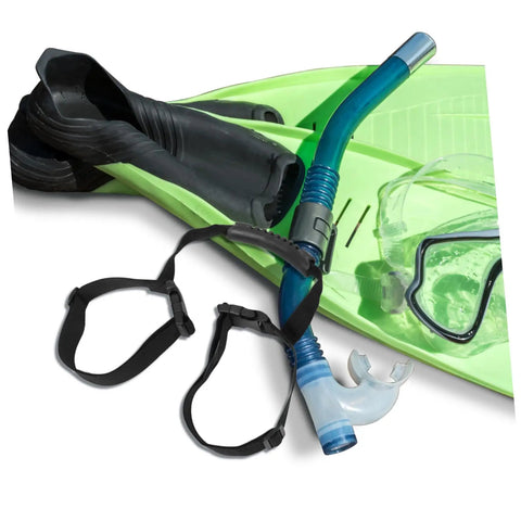 Stretchy Diving Tank Cylinder Band Retainer for Scuba Gear Lightweight Canvas Strap with snorkeling gear and green fins