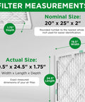 Measurement details of 20x25x2 Inches MERV 8 Pleated HVAC Air Filter For Furnace And AC Systems Easy Fit Blocks Dust Pollen Mold Spores Pet Dander And Debris Without Slowing Airflow Case Of 12