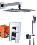 Polished Chrome Shower System Kit Full Wall Mount With 12 Inch Rainfall Head, Dual Handle Faucets, Handheld Shower, Brass Valve, Easy Install