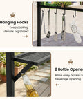 Close-up of 7 Foot Grill Gazebo With Serving Shelf And Storage Hooks Curved Canopy Shelter With Heavy Duty Steel Frame And Sunshade Awning Outdoor Patio BBQ Shelter, showing hooks and bottle openers.