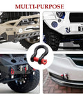 Two Pack Half Inch Heavy Duty D Ring Shackle Set Built Tough For Off Road Towing, 12 Ton Break Strength And 2 Ton Load Capacity, Rugged 45 Steel Recovery Shackles For Winch And Tie Down in use on various off-road vehicles