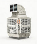 Top Shelf Heavy Duty Portable Evaporative Air Cooler With Six Blade Turbine And 3000W Motor delivering airflow with a wheeled base.