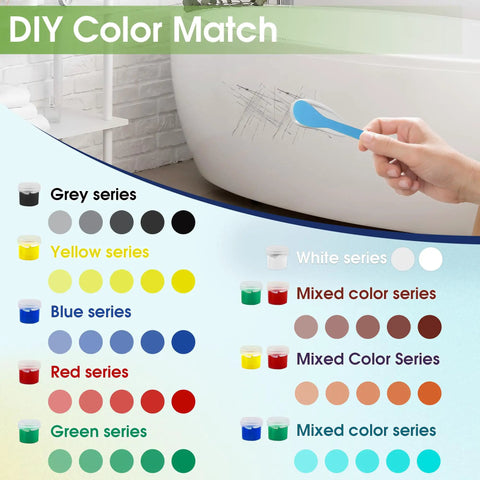 DIY color match guide for Multi Surface Bathtub Repair Kit White For Tubs, Showers, Tiles, Sinks And Countertops with color pastes