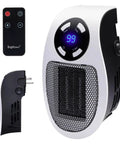 Portable 450W Plug In Heater With Remote, Clear LED Display, 180 Degree Rotatable Plug, 12 Hour Timer, Adjustable Thermostat