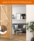 Bottom Mount Barn Door Floor Guide Two Pack T Shape Matte Black Roller Guides installed with wooden sliding door