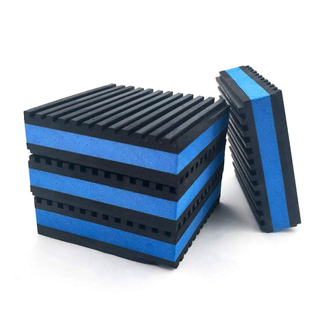Heavy Duty Blue EVA Anti Vibration Pad Set For HVAC Systems And Appliances, Four Pack, 4 Inch Square 7 Eighths Inch Thick, Reduces Noise For Air Conditioners, Compressors And Treadmills, 60 PSI Max Load Per Pad Up To 960 Lbs