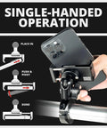 All Metal Motorcycle Phone Mount With 20MAXX Vibration Dampening Spring Cradle, single-handed operation demonstration.
