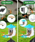 Diagram showing top and side mounts for Beefy Heavy Duty Adjustable Bird Feeder Pole With Squirrel Baffle And Universal Stand Mount For Backyard And Outdoor Bird Houses And Cameras 80 Inch Pole Weatherproof 1 Inch Steel Compatible With Most Feeders.