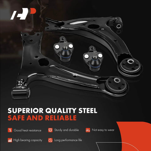 A-Premium 4-piece front suspension kit with black-coated steel lower control arms and ball joints.