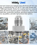 Hydraulic Adapter Fitting One Quarter Inch JIC 37 Degree Male To One Eighth Inch SAE ORB Male Straight Thread Converter For Hydraulic Systems Converts JIC Flare To ORB Ports, steel adapter used in hydraulic lines