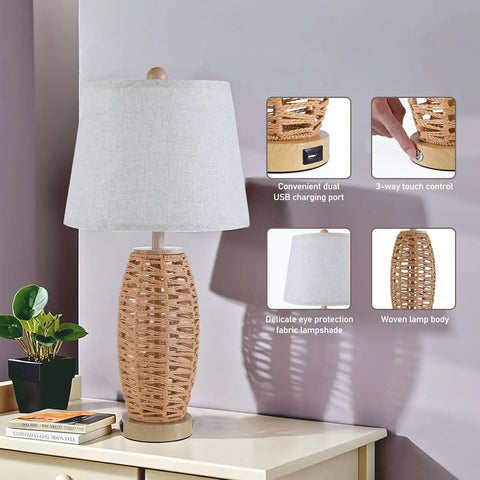 Crystal Glass Table Lamp With Dual USB Charging Ports, Touch Sensor Dimmer, Gold Finish, Elegant Crystal Shade on table