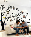 Tree Wall Decals For Living Room And Bedroom, 3D DIY Photo Frame Tree Mural with family, Black Right Orientation, Large 83 by 59 Inch Wall Decor For Home