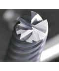 Close-up of Six Flute Carbide End Mill Square Milling Cutter With 50 Degree High Helix For Hard Steel Finishing, 0.125 Inch Shank, 2 Pack