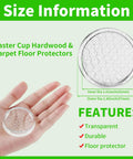 Straight Up Floor Savers Round Rubber Furniture Caster Cups 12 Piece Set Clear Non Slip Chair Coasters shown in hand with size details.