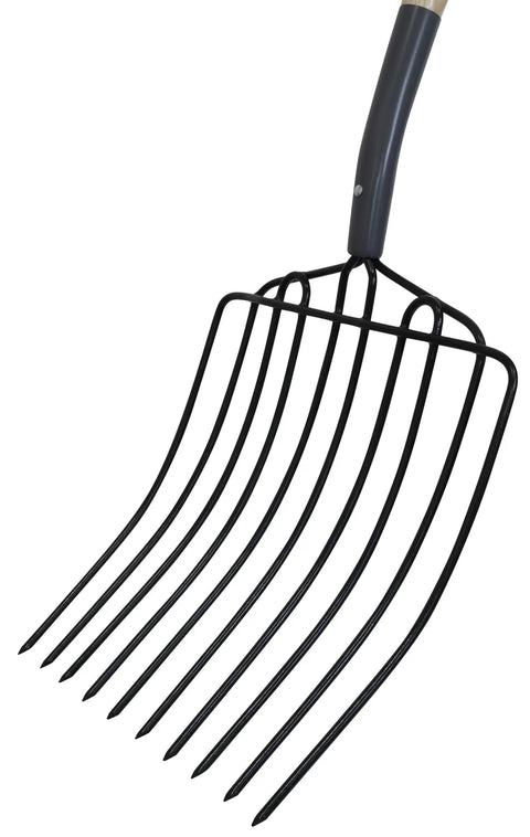 Manure Fork With 30 Inch Hardwood Handle For Moving Manure Mulch Hay And Loose Materials, Heavy Duty 10 Tine Fork, One And A Half Inch Tine Spacing