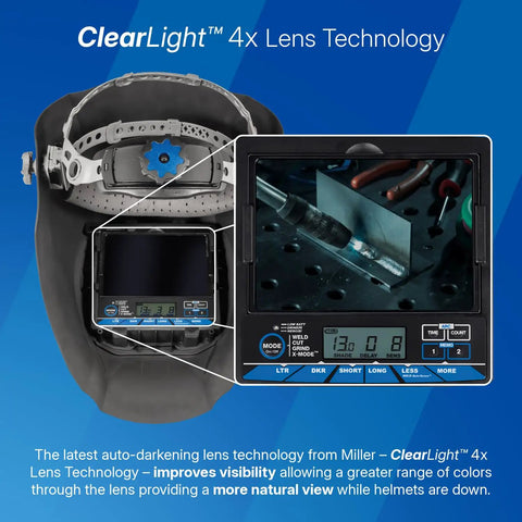 Digital Infinity Auto Darkening Welding Helmet With ClearLight 4x Lens featuring display and welding view screen