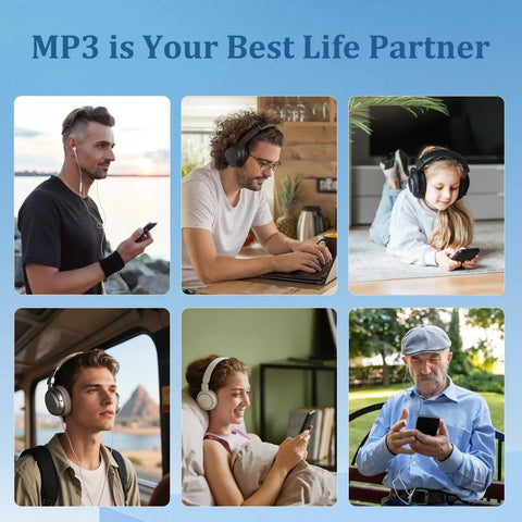 People of all ages enjoying 144GB Bluetooth MP3 Player With HiFi Sound Built In Speaker FM Radio Voice Recorder