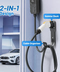 Real Deal Wall Mount EV Charger Holder Built For Everyday Drive Use Compatible With Popular J1772 Type 1 Connectors in use on a wall.