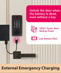 Smart Door Lock With 5 In 1 Keyless Entry Fingerprint Password App Control IC Card And Key Bluetooth Electronic Lock For Front Door Anti Peeping Password And Quick Secure Home Access with USB-C backup.