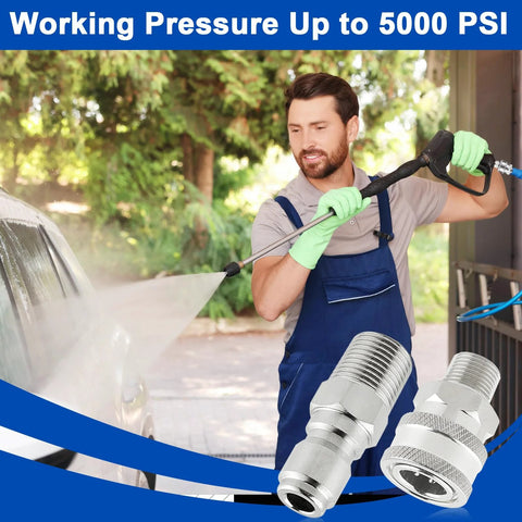 Wayona 8-pc pressure washer quick-connect kit close-up 3/8 in stainless steel fittings for power washers up to 5000 PSI