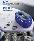 No Fuss 45KHz Ultrasonic Cleaner Tank For Jewelry Glasses Retainers And Dentures Featuring 35W Power in sapphire blue.