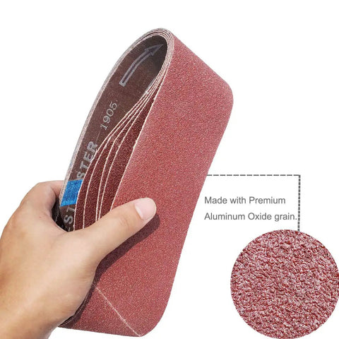20 Piece 3x21 Inch Aluminum Oxide Sanding Belts Set With 5 Belts Each In 40 80 120 240 Grits, Open Coat Pro Grade Anti Static Washable Design