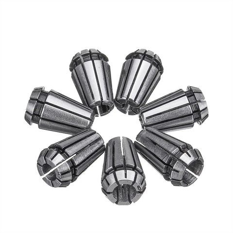 Precision Spring Collet Chuck Holder Set With 1mm To 7mm Metric Shanks For Smooth Engraving And Drill Work showing 7 ER25 metric collets.