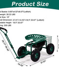Garden Cart With Rolling Seat And Adjustable Handle, 360 Degree Rotating Stool, Handy Tool Tray, Easy-To-Move Yard Wagon