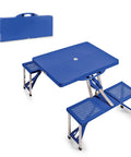 Folding Picnic Table With Benches For Four, Portable Camping Outdoor Table With Umbrella Hole, Royal Blue, compact view