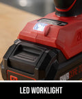 Close-up of 20V Brushless Cordless Impact Wrench Kit With 2.0Ah Battery And 60 Watt Charger, LED worklight feature shown