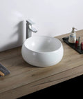 Top Mount 12 Inch Round White Vessel Sink For Bathroom Vanity, Durable Solid Porcelain Ceramic Construction, Above Counter Installation