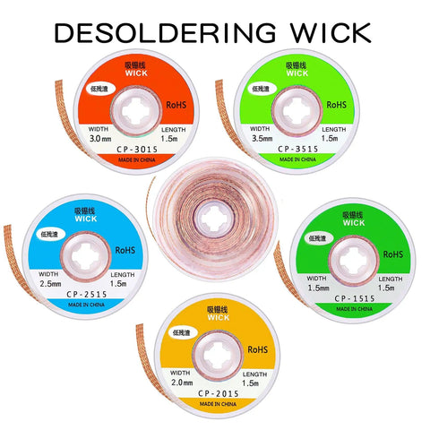 10 Pack Pro Grade No Clean Solder Wick Desoldering Braid With Flux For PCB Repairs, Great For DIYers, various widths and colors