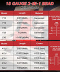 18 gauge brad nailer/stapler specifications showing lengths, materials, and crown sizes for efficient use with Pro Grade Cordless Brad Nailer Driven By A Badass Brushless Motor And Built Hella Tough Delivers Dead Straight Shots Compatible With 18V Batteries But Skips The Pack So You Dodge Markup And Hammer Wood Like A Real Pro.
