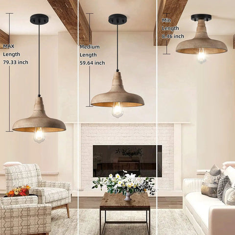 Farmhouse Wood Pendant Light For Kitchen Island And Dining Room, Handcrafted Wooden Hanging Fixture, adjustable heights