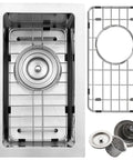 Undermount Small Bar Sink Workhorse in 16 Gauge Stainless Steel, 9x15 Inch Kitchen Bar Sink for RVs With Deep Basin, top view with grid