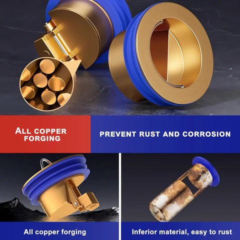 Brass Shower Floor Drain Backflow Preventer With One Way Valve, magnetic levitation and silicone seal shown, anti-corrosion feature