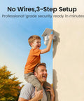 Child on father's shoulders installing Dual Lens Outdoor Security Camera System With 170 Degree Wide Angle And 360 Degree PTZ