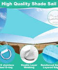 Lake Blue 9 Foot 9 Inch By 9 Foot 9 Inch UV Blocking Waterproof Shade Sail Rectangle Awning shown over patio furniture.