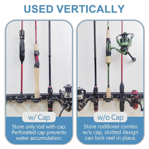 Garage Ceiling And Wall Mounted Fishing Rod Rack With Sliding Track Holds Up To Six Rods Expands To 12 Or More Poles Used Vertically