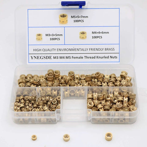 Brass Heat Set Threaded Inserts Kit M3 M4 M5 Knurled Female Threads For Plastic And 3D Printing Components, 300 Pcs Assortment