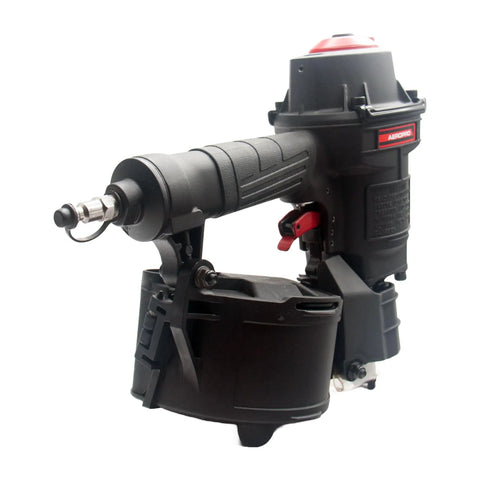 15 Degree Pneumatic Coil Pallet Nailer For 1 Inch To 2 1/4 Inch Nails, heavy duty, pro grade tool, side view with magazine clip