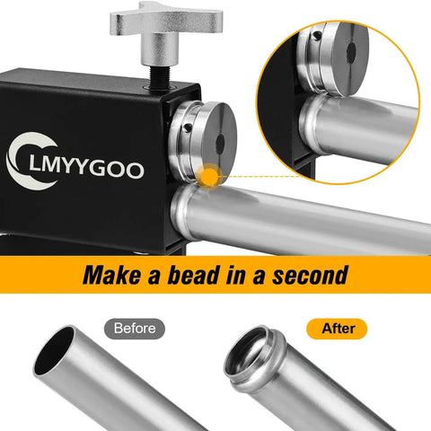 Bead Roller Tubing Beader Tool For Intake And Intercooler Tubing, Fits Five Eighths Inch ID And Larger Tubing, shown in use.