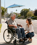 Super Lightweight Clip On Chair Parasol With Heavy Duty Universal Clamp UPF 50 Plus UV Protection for wheelchair outdoors.