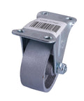 Side view of 2-Inch Cast Iron Rigid Plate Caster With 1-1/4-Inch Wide And 2-Inch Diameter Silver Wheel, Heavy-Duty Rigid Plate Mount