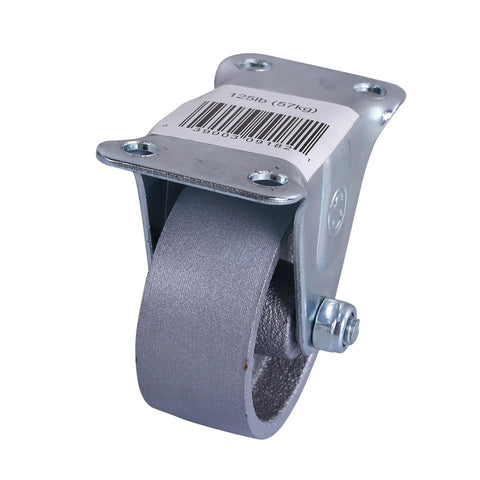 Side view of 2-Inch Cast Iron Rigid Plate Caster With 1-1/4-Inch Wide And 2-Inch Diameter Silver Wheel, Heavy-Duty Rigid Plate Mount