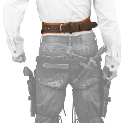 Back view of Rugged Cowhide Leather Shotgun Shell Bandolier Belt For 12 Gauge And 16 Gauge Ammo Built Tough With Handbraid Detailing