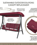 Outdoor Porch Swing Glider With Adjustable Canopy And Weather Resistant Steel Frame Breathable Textilene Seat And Back Heavy Duty Springs Side Pockets Three Seat Taupe Brown Patio Swing with replacement canopy option.