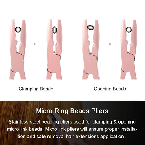 Micro Bead Hair Extensions Kit With Stainless Steel Pliers Pulling Hook And Beads Device Hot Pink For Easy Secure Micro Link Attachments A Complete Bead Tool Set For Quick Natural Looking Extensions, pink pliers clamping beads