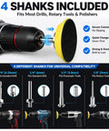 Top Shelf Drill Polishing Kit With 662 Pcs Sanding Discs And Buffing Pads for headlight restoration showing four shanks included.